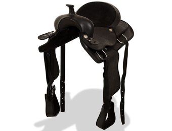 Western Zadel Set met Hoofdstel & Borstriem - Echt Leer Zwart (35% Korting)