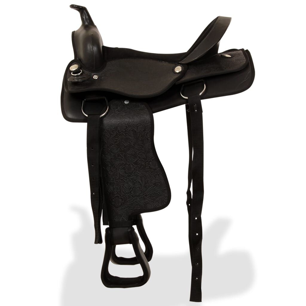 Western Zadel Set met Hoofdstel & Borstriem - Echt Leer Zwart (35% Korting)
