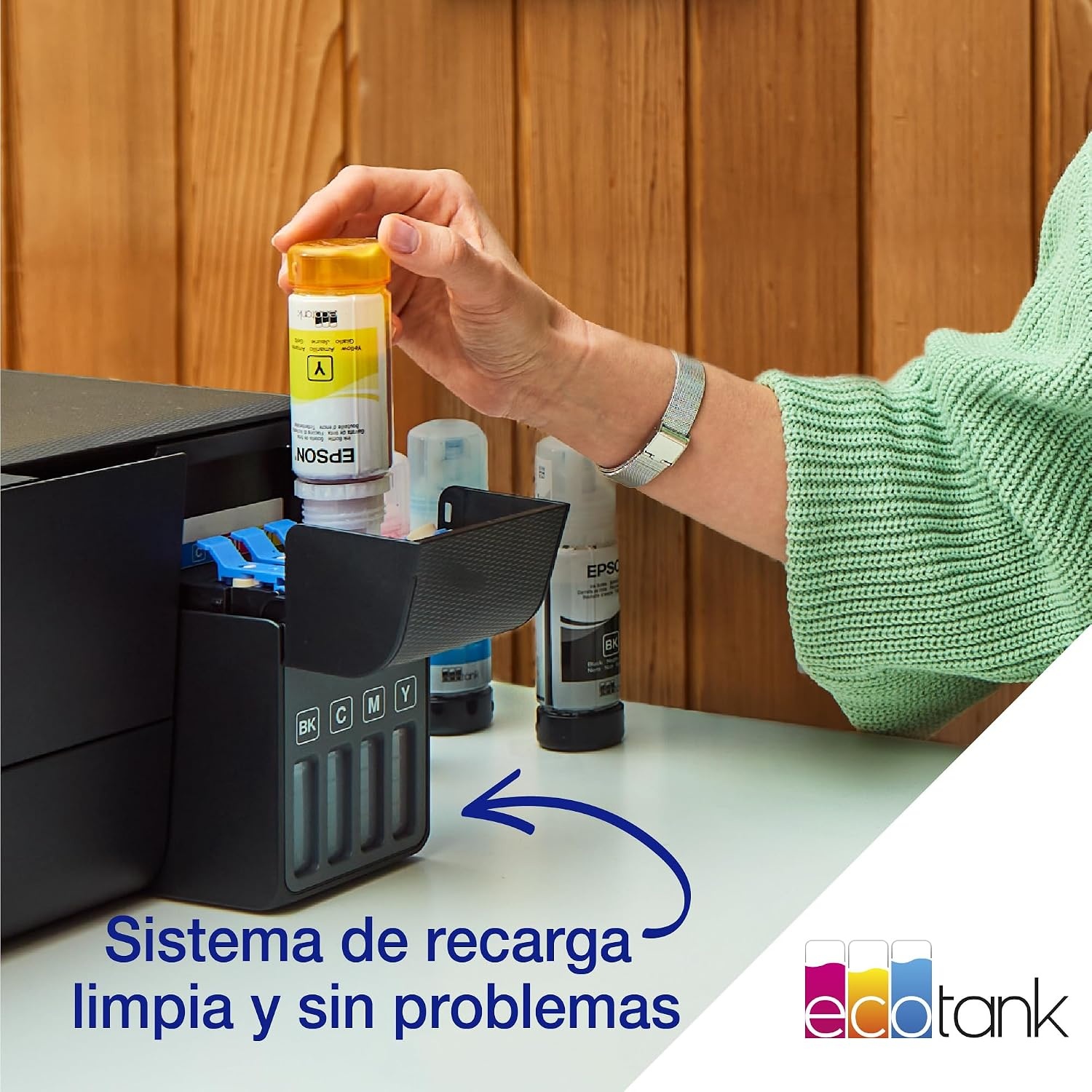 Epson EcoTank ET-2862 multifunctionele printer A4, navulbare tanks, hoge capaciteit, 4 flessen inbegrepen, komt overeen met 3600 pagina's B/N 6500 pagina's kleur
