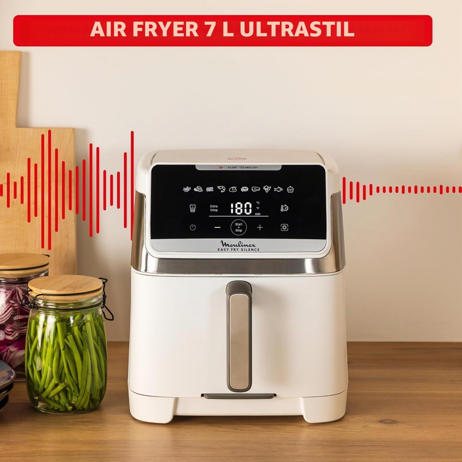 Moulinex Easy Fry Silence 7L, stille en compacte Air Fryer, tot 8 personen, afneembare voorkant, EZ8421F0