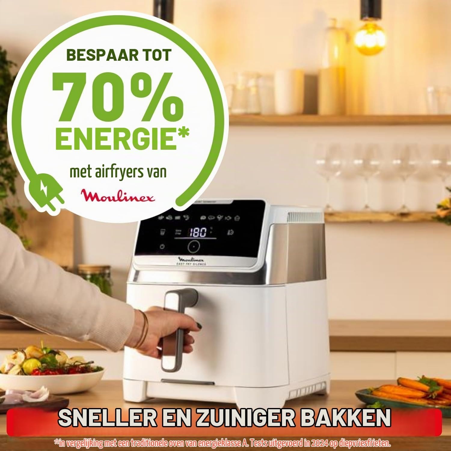 Moulinex Easy Fry Silence 7L, stille en compacte Air Fryer, tot 8 personen, afneembare voorkant, EZ8421F0