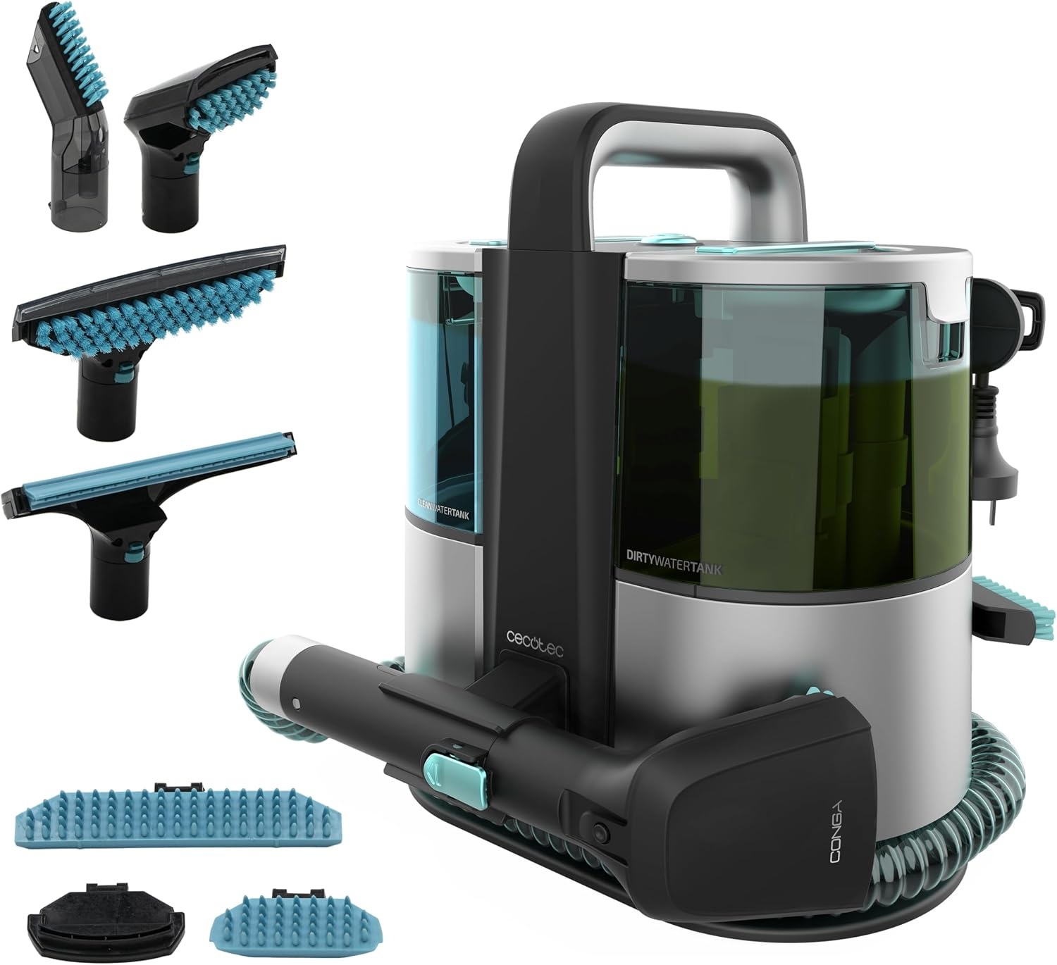 Cecotec Tapijt reiniger Conga 6000 Carpet&Spot Clean XL, 600 W, 14 kPa, 4 accessoires, reservoir voor schoon water 1500 ml en vuil 850 ml, actieradius 8 m, gemakkelijk te verwijderen