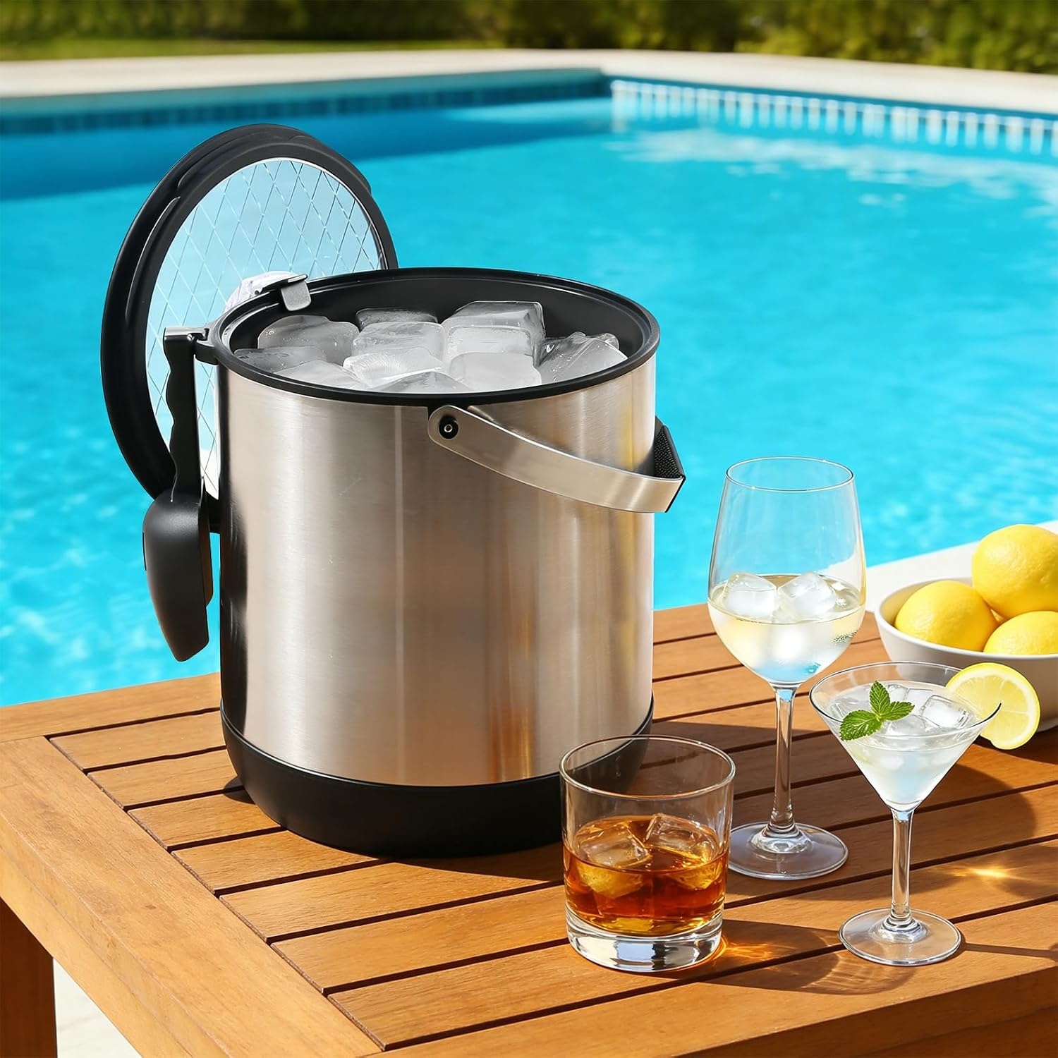 IJsblokjeshouder van 6,8 liter, met deksel en schep, roestvrij staal, BPA-vrij, dubbelwandig, geïsoleerd, voor cocktailbar en feestjes