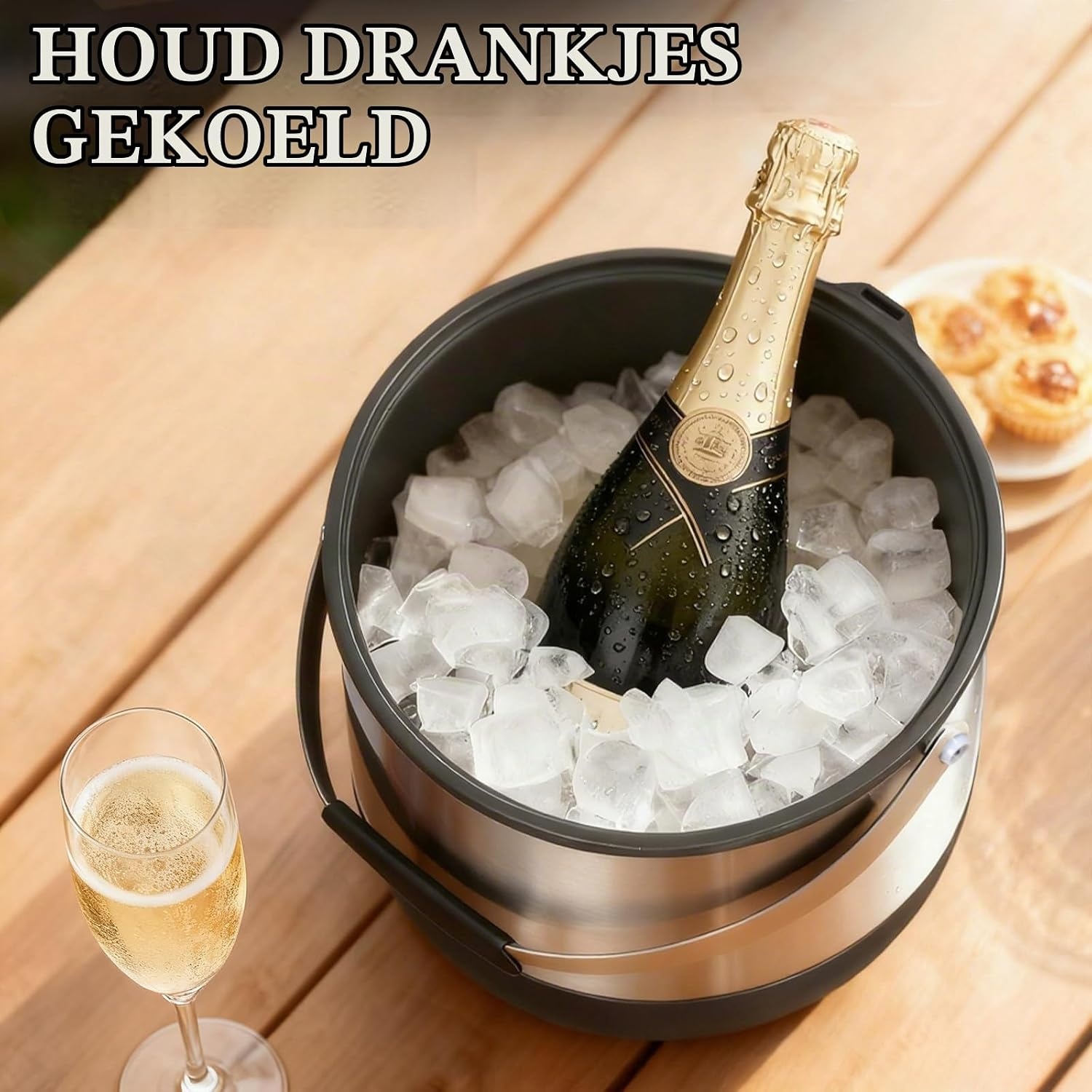 IJsblokjeshouder van 6,8 liter, met deksel en schep, roestvrij staal, BPA-vrij, dubbelwandig, geïsoleerd, voor cocktailbar en feestjes