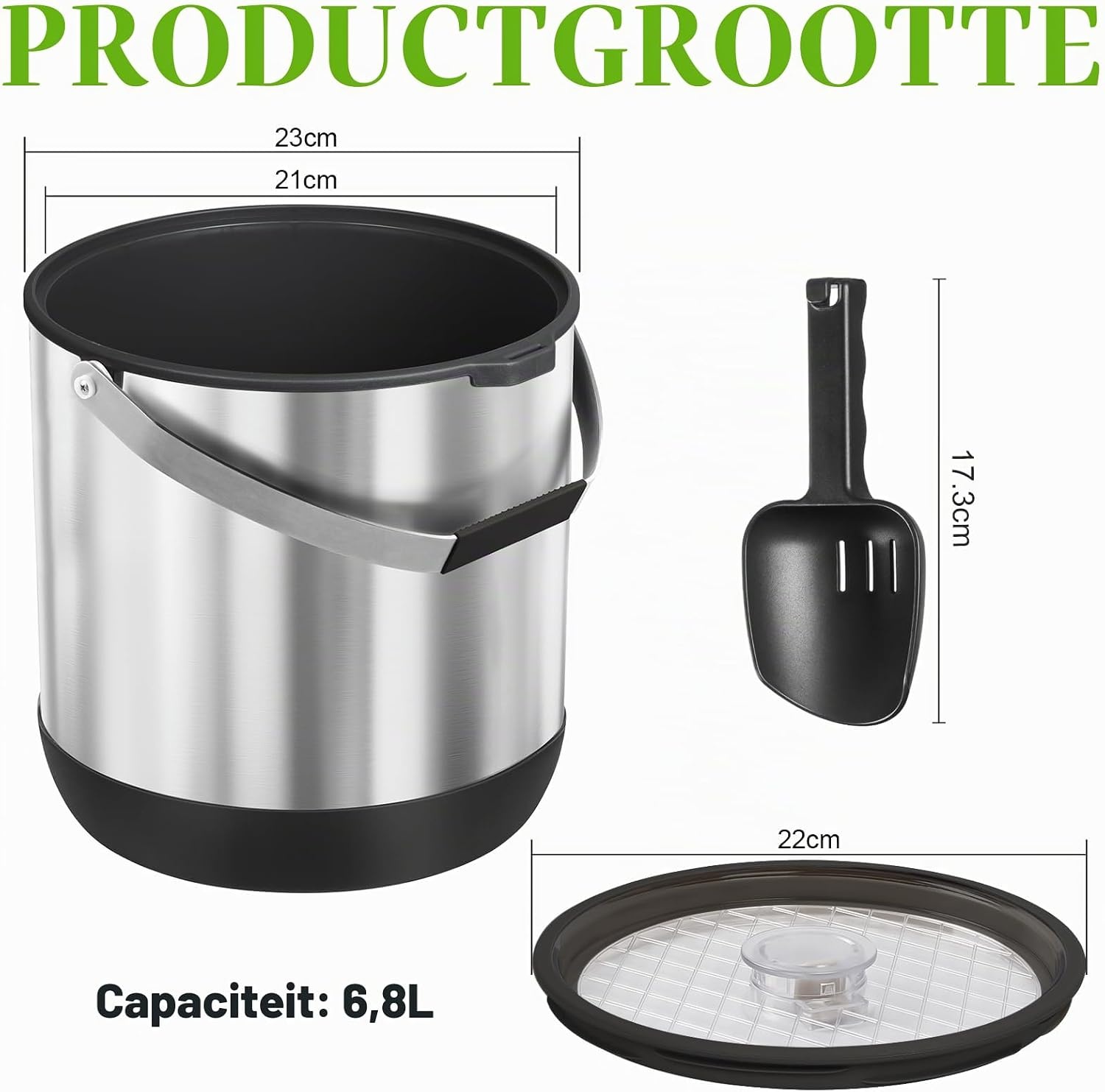 IJsblokjeshouder van 6,8 liter, met deksel en schep, roestvrij staal, BPA-vrij, dubbelwandig, geïsoleerd, voor cocktailbar en feestjes
