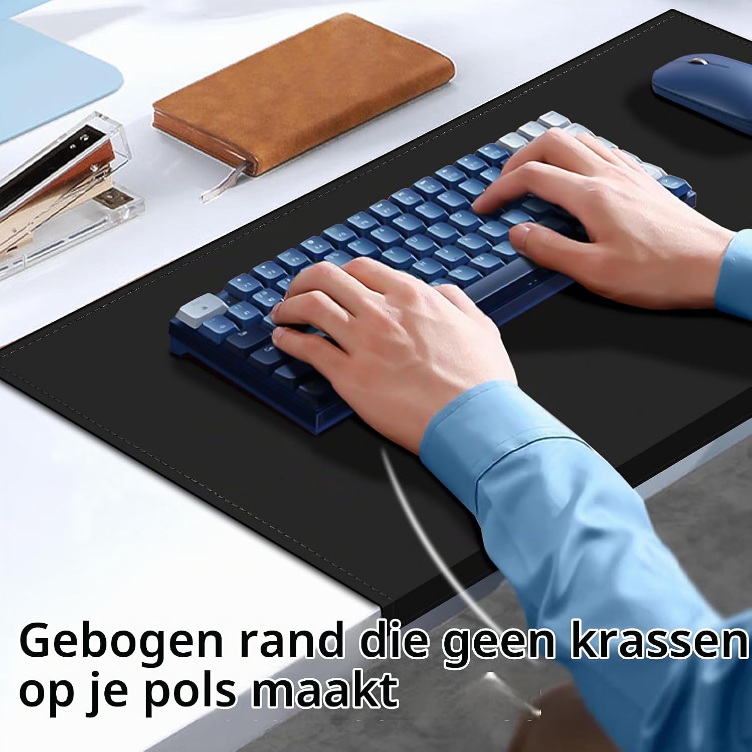 SK Studio bureau-onderlegger met randbescherming, waterdicht polyurethaan, antislip onderlegger voor toetsenbord, pc, laptop en muis