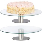 Relaxdays taartplateau, set van 2, draaibaar, Ø 30 cm, transparant