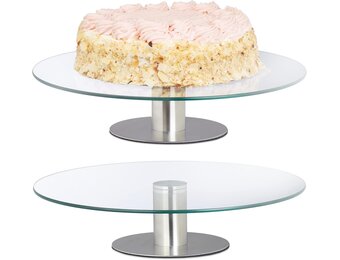 Relaxdays taartplateau, set van 2, draaibaar, Ø 30 cm, transparant