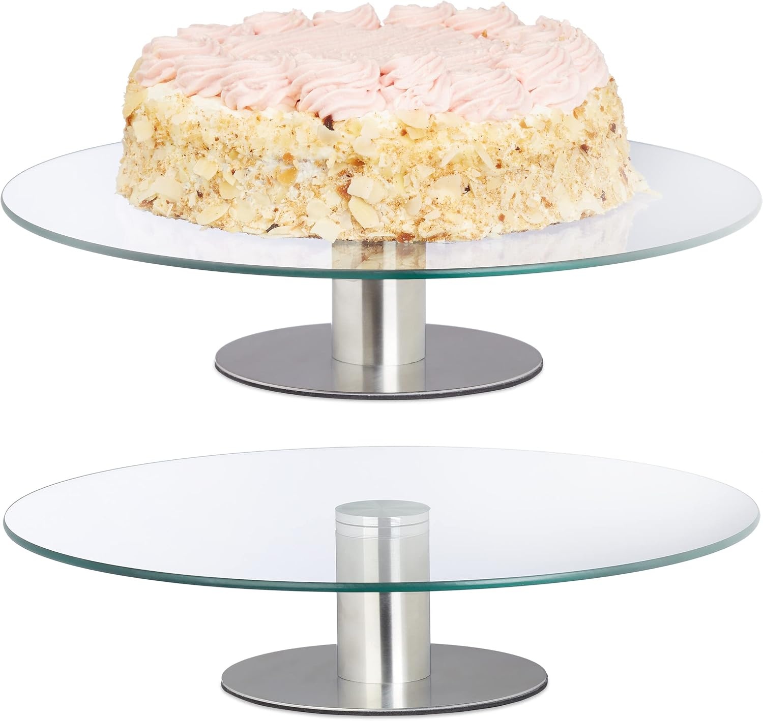 Relaxdays taartplateau, set van 2, draaibaar, Ø 30 cm, transparant