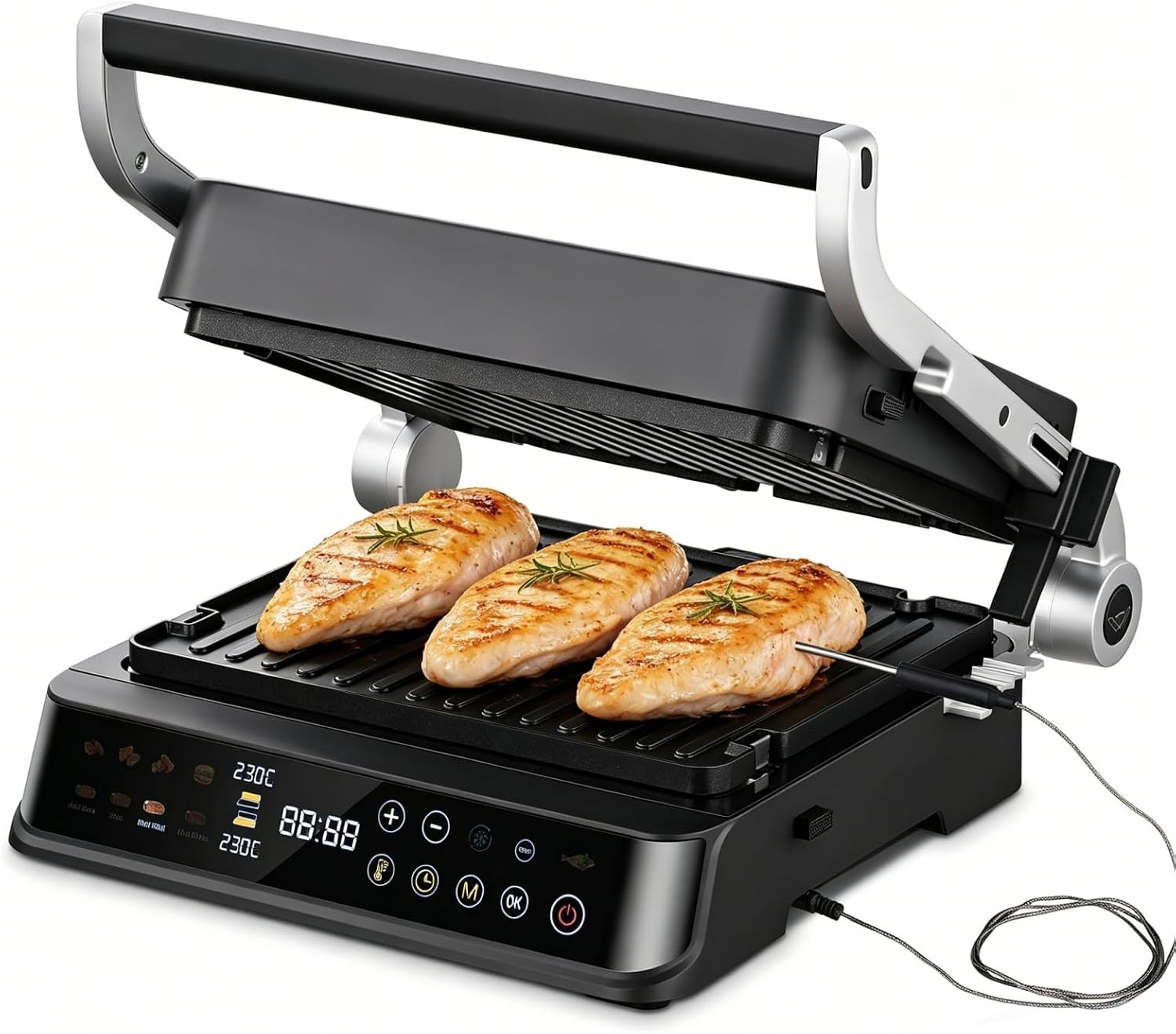 AMZCHEF 6-in-1 Contactgrill 2000W met Temperatuursensor - Clear Black