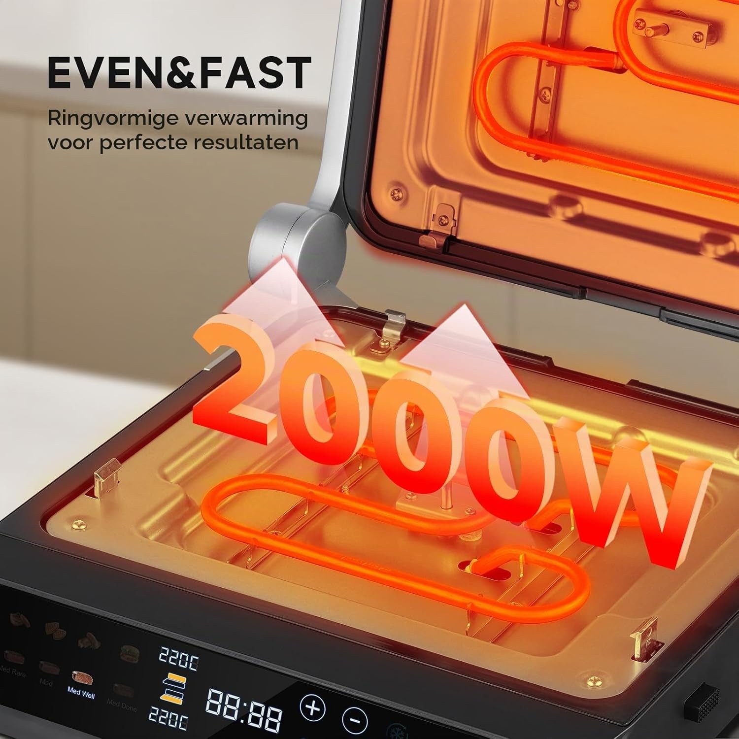 AMZCHEF 6-in-1 Contactgrill 2000W met Temperatuursensor - Clear Black