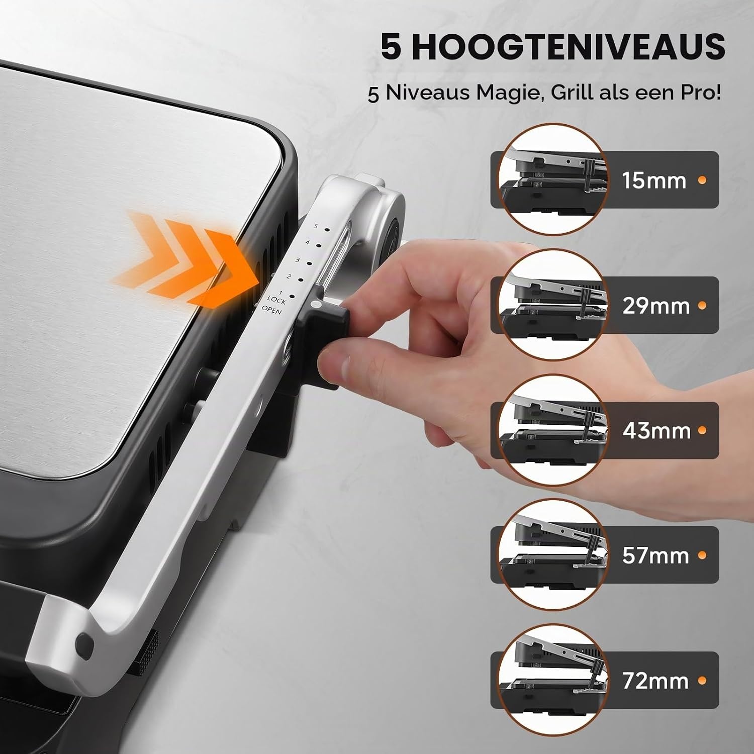 AMZCHEF 6-in-1 Contactgrill 2000W met Temperatuursensor - Clear Black