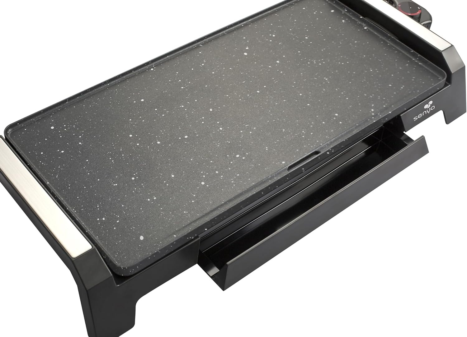 SENYA Elektrische grillplaat, 2200 W, steenlook, antiaanbaklaag, groot grilloppervlak voor 6 tot 8 personen, vetopvangbak, vaatwasmachinebestendig