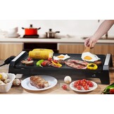 SENYA Elektrische grillplaat, 2200 W, steenlook, antiaanbaklaag, groot grilloppervlak voor 6 tot 8 personen, vetopvangbak, vaatwasmachinebestendig