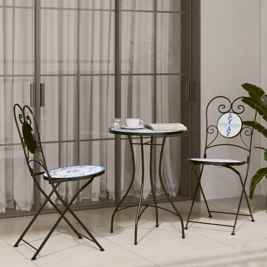 vidaXL Bistrotafel Ø 50x70 cm keramiek blauw en wit