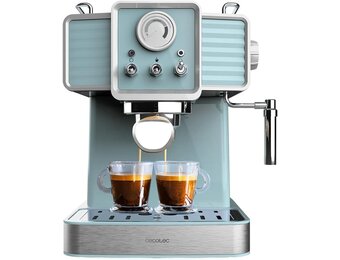 Cecotec Espressomachine Express Power Espresso 20 Tradizionale Light Blue, 1350 W, espresso en cappucicno, 20 bar en thermoblok, vaporizer, manometer, vintage design, inhoud 1,5 liter