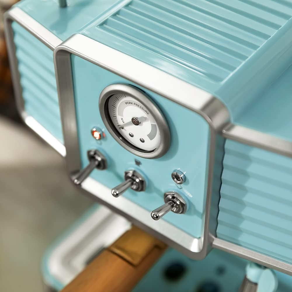 Cecotec Espressomachine Express Power Espresso 20 Tradizionale Light Blue, 1350 W, espresso en cappucicno, 20 bar en thermoblok, vaporizer, manometer, vintage design, inhoud 1,5 liter