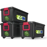 Iris Ohyama, set van 3 opbergdozen, doe-het-zelf, 75 L, met wielen en handvat, mobiel, garage, tuin - Store it All Box SIA-75 - zwart - Maat 75L / Set van 3