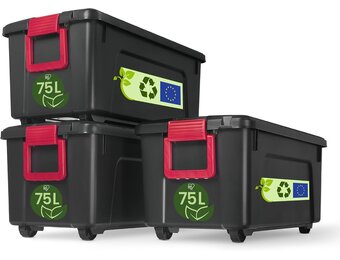 Iris Ohyama, set van 3 opbergdozen, doe-het-zelf, 75 L, met wielen en handvat, mobiel, garage, tuin - Store it All Box SIA-75 - zwart - Maat 75L / Set van 3