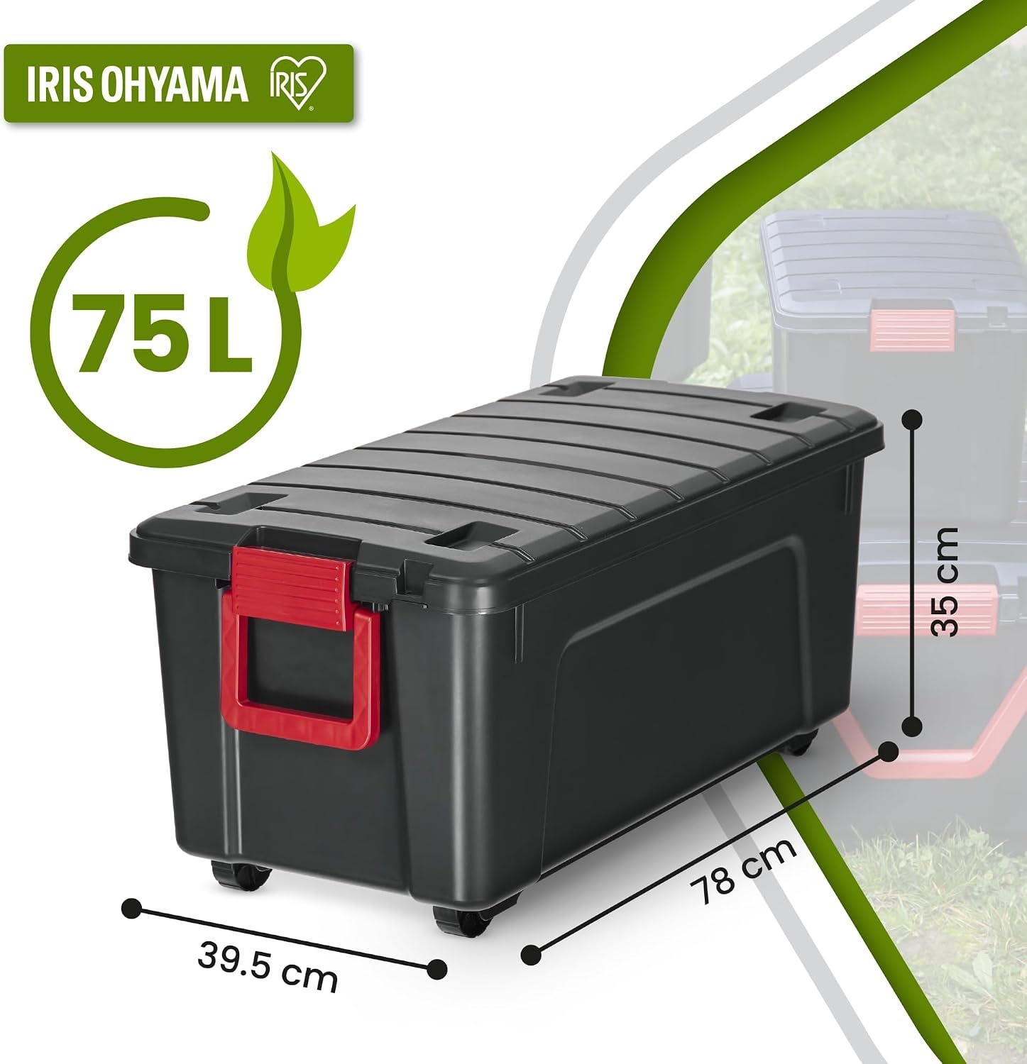 Iris Ohyama, set van 3 opbergdozen, doe-het-zelf, 75 L, met wielen en handvat, mobiel, garage, tuin - Store it All Box SIA-75 - zwart - Maat 75L / Set van 3