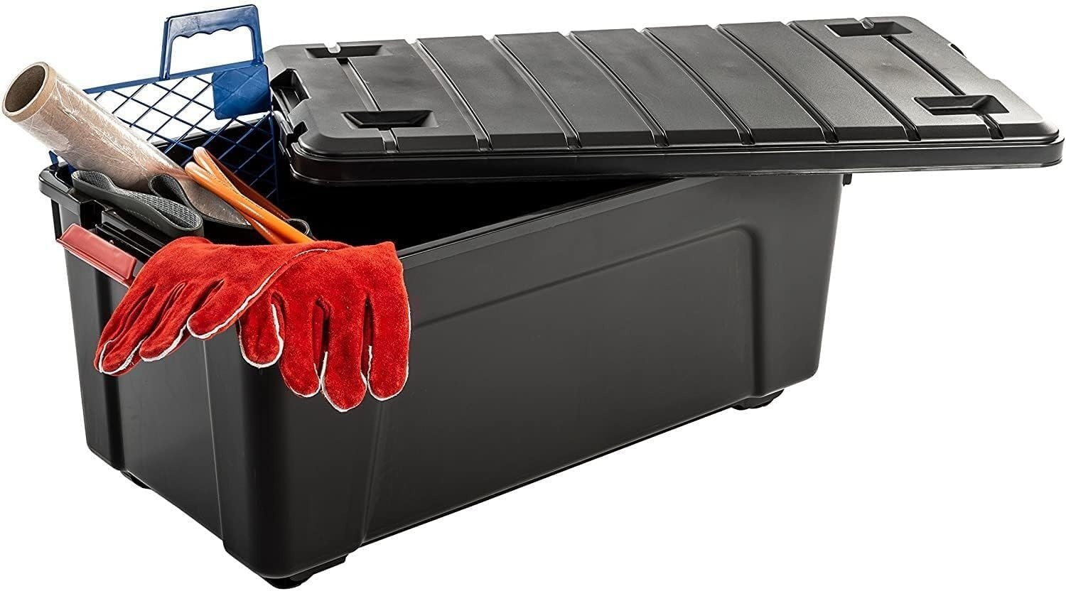 Iris Ohyama, set van 3 opbergdozen, doe-het-zelf, 75 L, met wielen en handvat, mobiel, garage, tuin - Store it All Box SIA-75 - zwart - Maat 75L / Set van 3