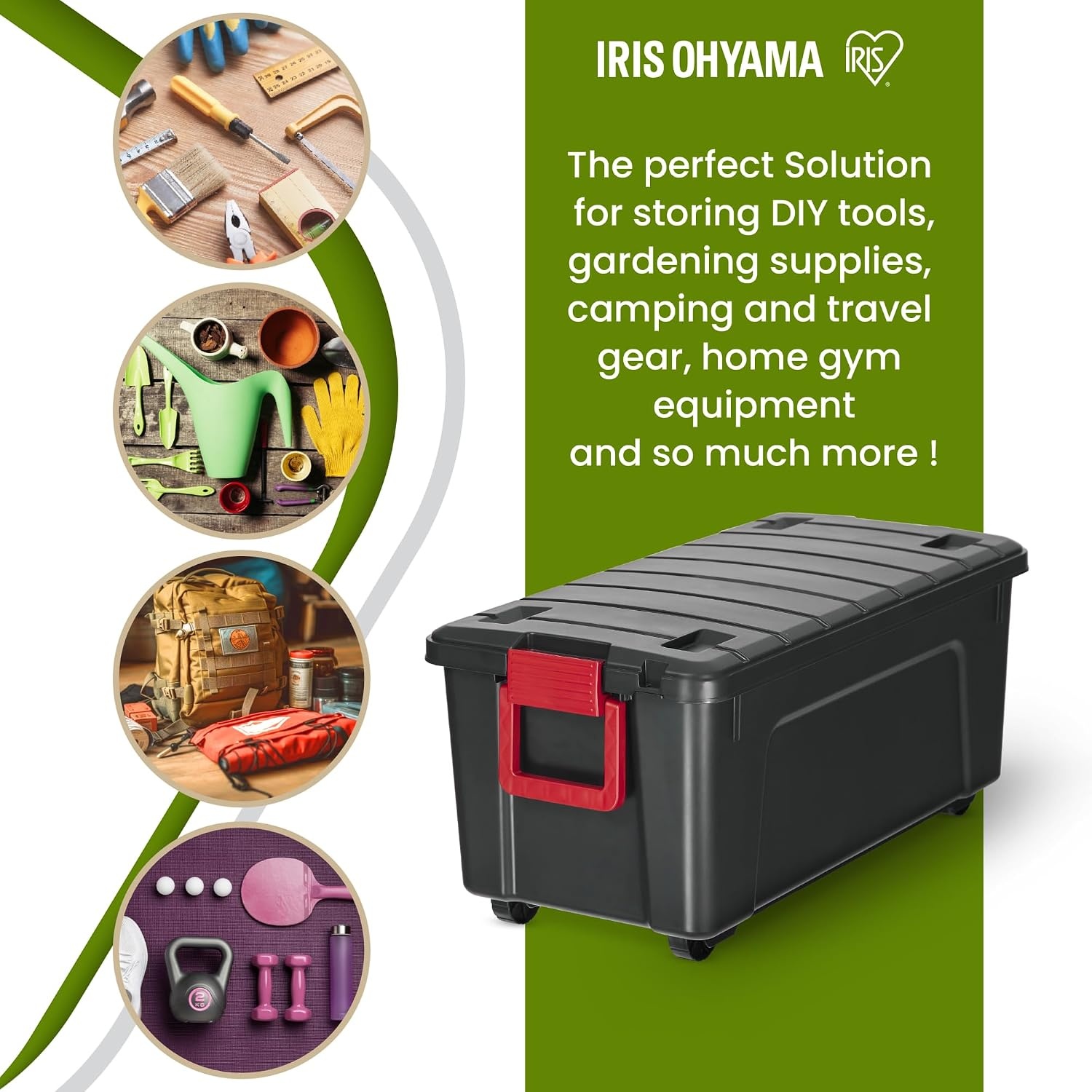 Iris Ohyama, set van 3 opbergdozen, doe-het-zelf, 75 L, met wielen en handvat, mobiel, garage, tuin - Store it All Box SIA-75 - zwart - Maat 75L / Set van 3
