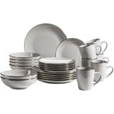 MÄSER Metallic Rim Moderne serviesset voor 6 personen met messingkleurige rand, 24-delig combiservies met randloze coupe-vormen, aardewerk, grijs
