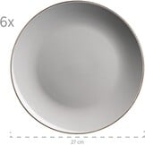 MÄSER Metallic Rim Moderne serviesset voor 6 personen met messingkleurige rand, 24-delig combiservies met randloze coupe-vormen, aardewerk, grijs