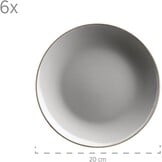 MÄSER Metallic Rim Moderne serviesset voor 6 personen met messingkleurige rand, 24-delig combiservies met randloze coupe-vormen, aardewerk, grijs