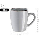MÄSER Metallic Rim Moderne serviesset voor 6 personen met messingkleurige rand, 24-delig combiservies met randloze coupe-vormen, aardewerk, grijs