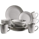 MÄSER Metallic Rim Moderne serviesset voor 6 personen met messingkleurige rand, 24-delig combiservies met randloze coupe-vormen, aardewerk, grijs