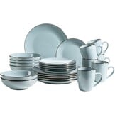 MÄSER Metallic Rim Moderne serviesset voor 6 personen met messingkleurige rand, 24-delig combiservies met randloze coupe-vormen, aardewerk, grijs