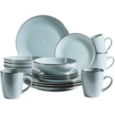 MÄSER Metallic Rim Moderne serviesset voor 6 personen met messingkleurige rand, 24-delig combiservies met randloze coupe-vormen, aardewerk, grijs