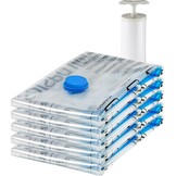 Amazon Basics Vacuümzakken voor kleding met luchtdicht ventiel en handpomp - groot, 5-pack, ritssluiting, transparant - Maat 5x Groot (80 x 60 cm)