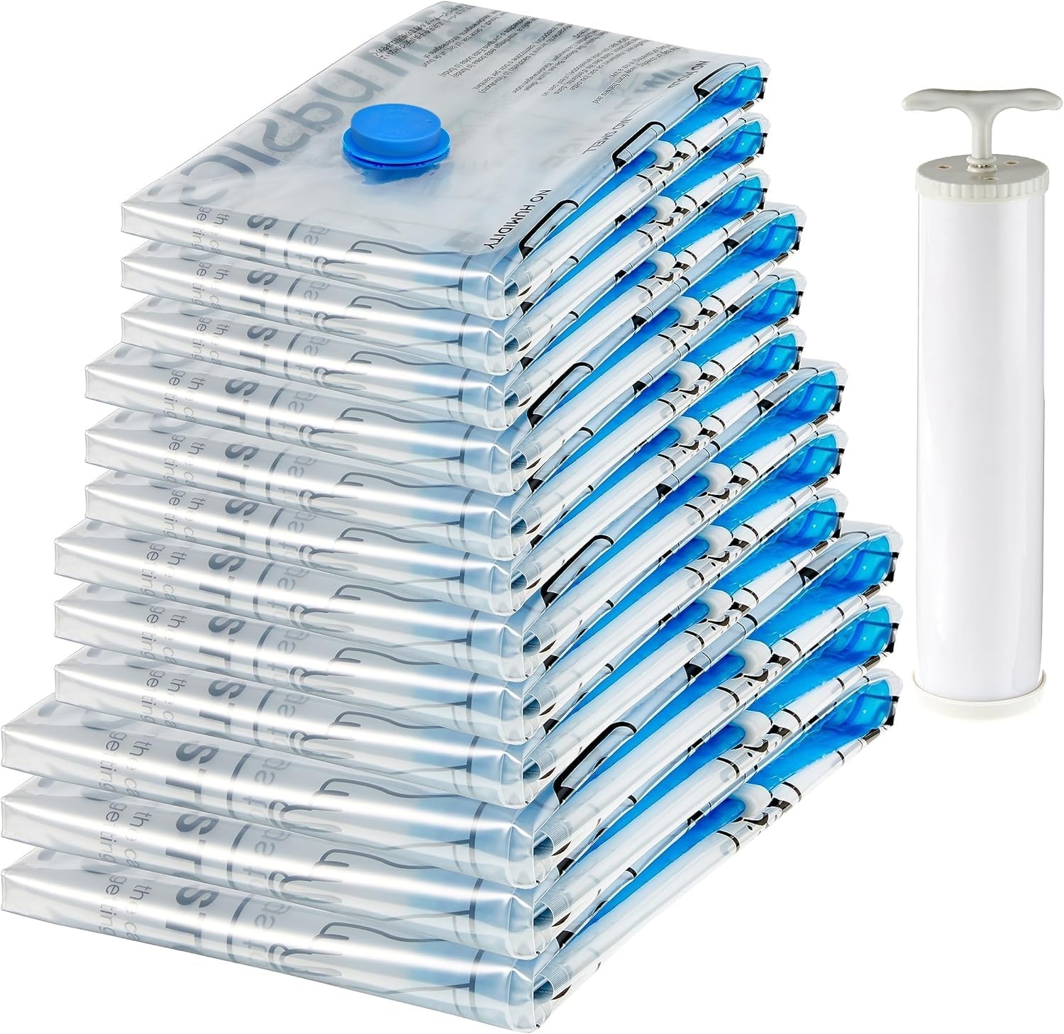 Amazon Basics Vacuümzakken voor kleding met luchtdicht ventiel en handpomp - groot, 5-pack, ritssluiting, transparant - Maat 5x Groot (80 x 60 cm)