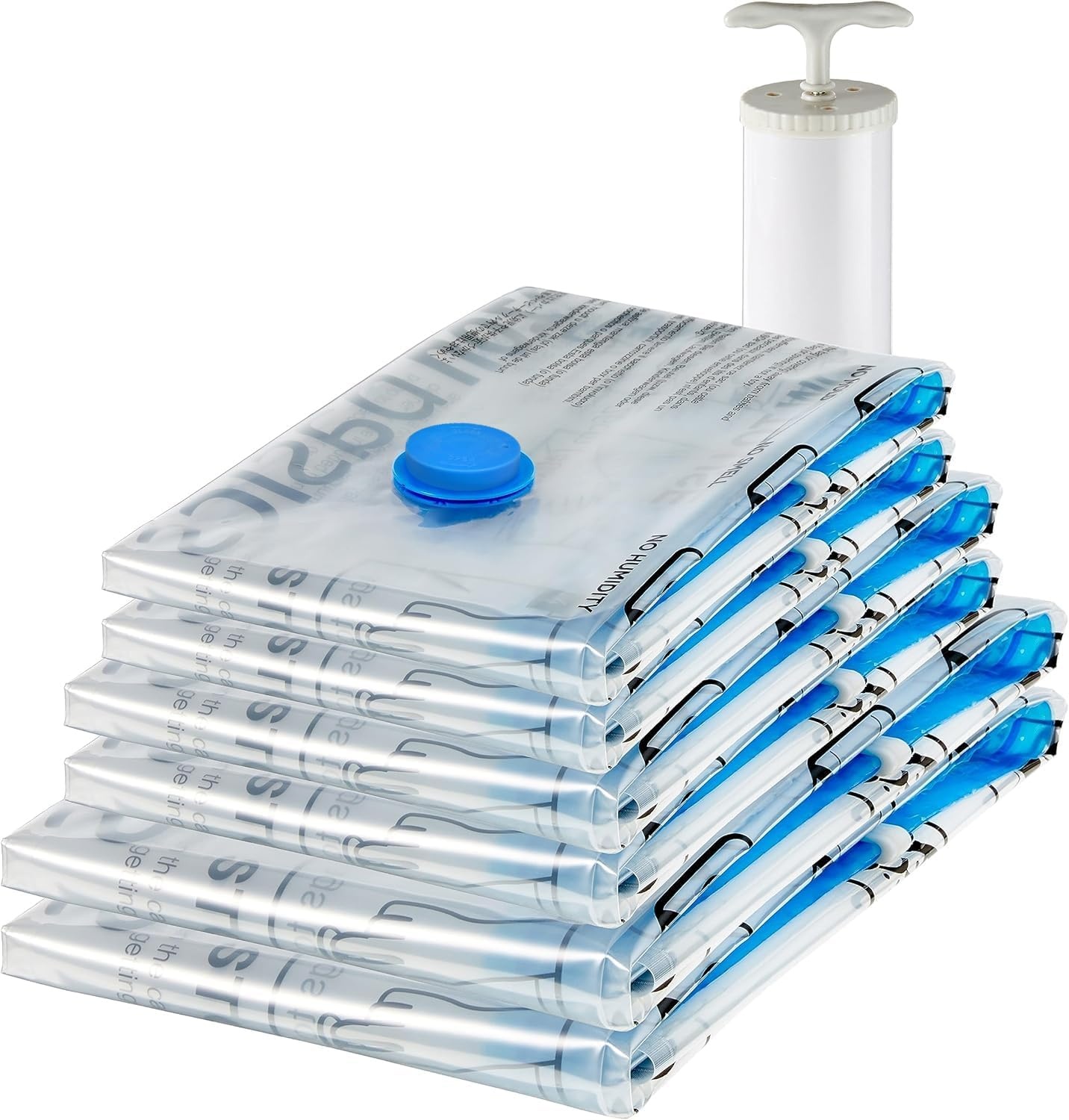 Amazon Basics Vacuümzakken voor kleding met luchtdicht ventiel en handpomp - groot, 5-pack, ritssluiting, transparant - Maat 5x Groot (80 x 60 cm)