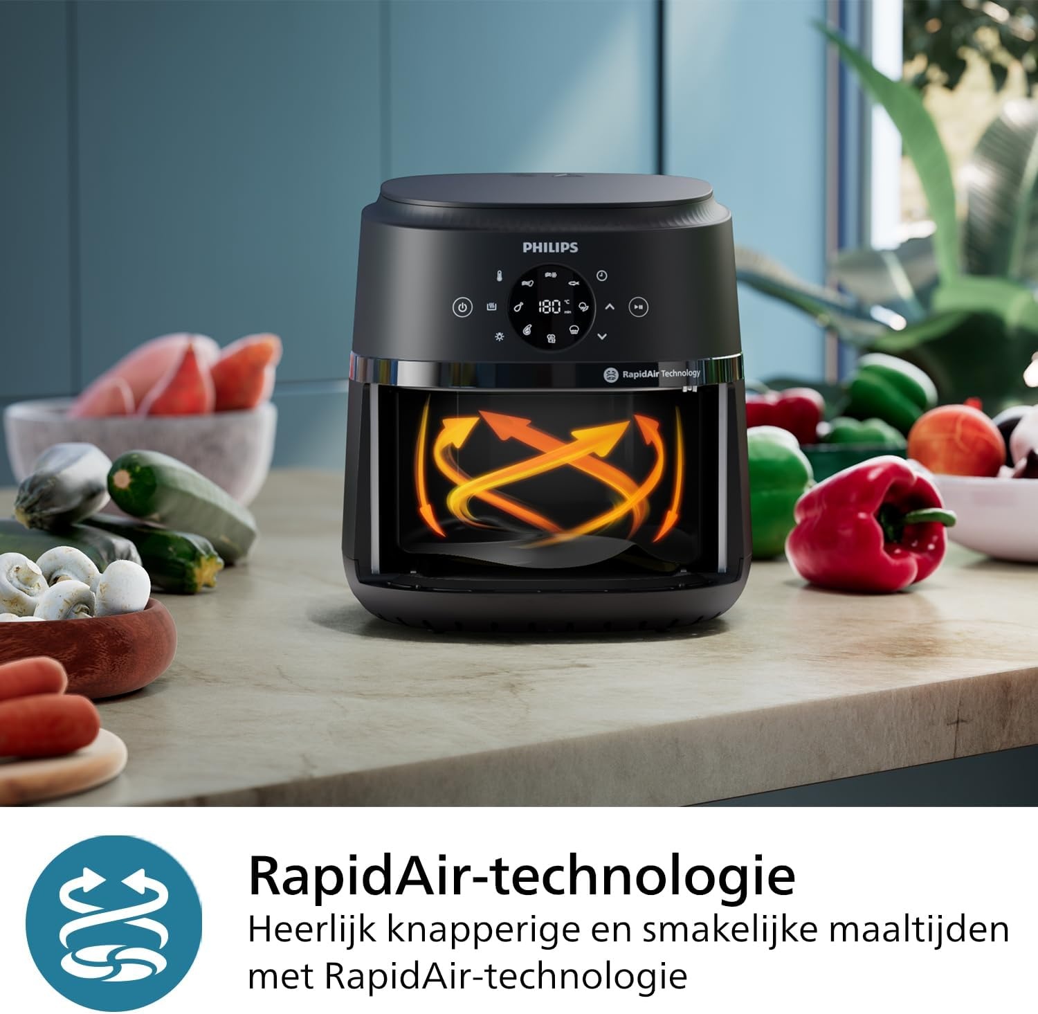 Philips Airfryer 2000 4.2L - 1500W with RapidAir technology - Maat 4.2 L (2-3 Personen)