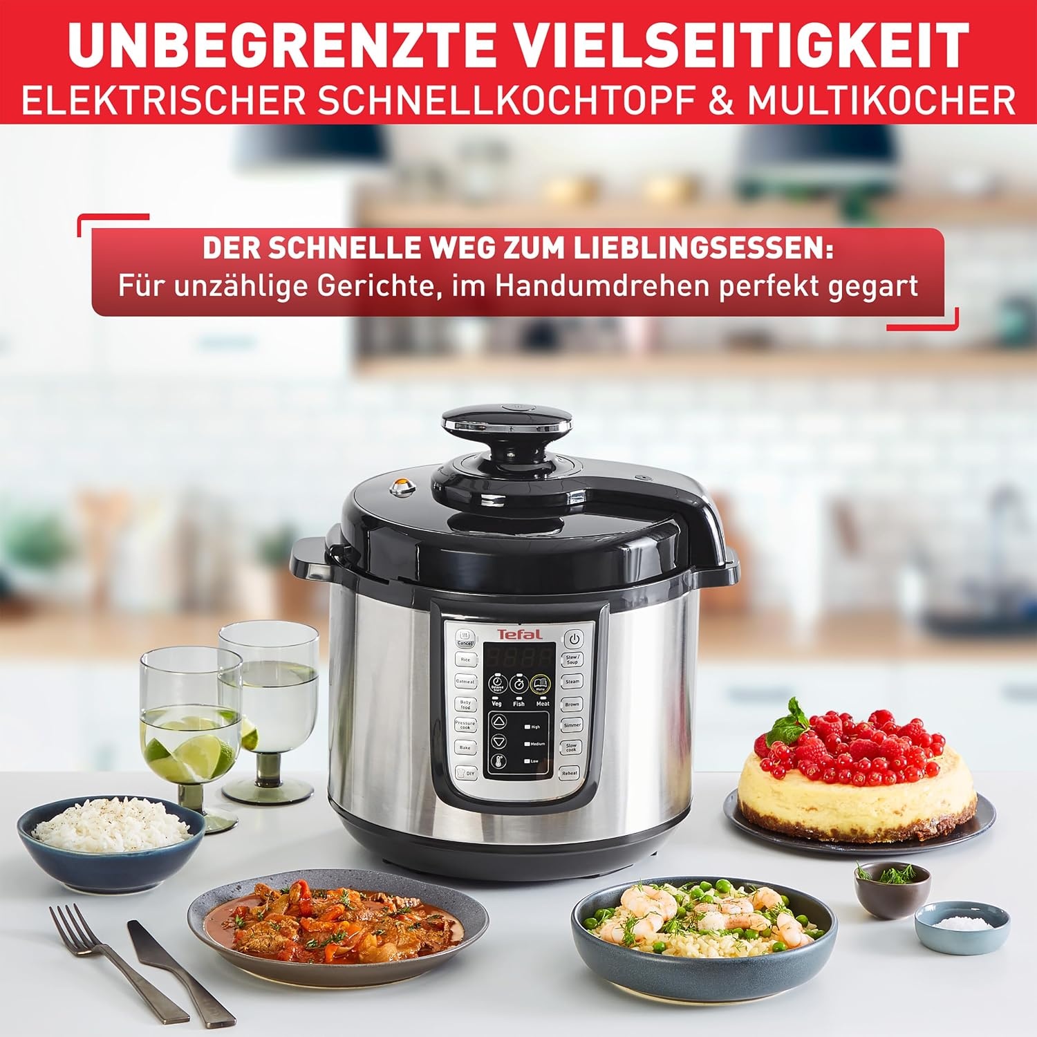 Tefal Fast & Delicious Multikocher 6 Liter - Elektrische Snelkookpan - RVS/Zwart - CY505EF0