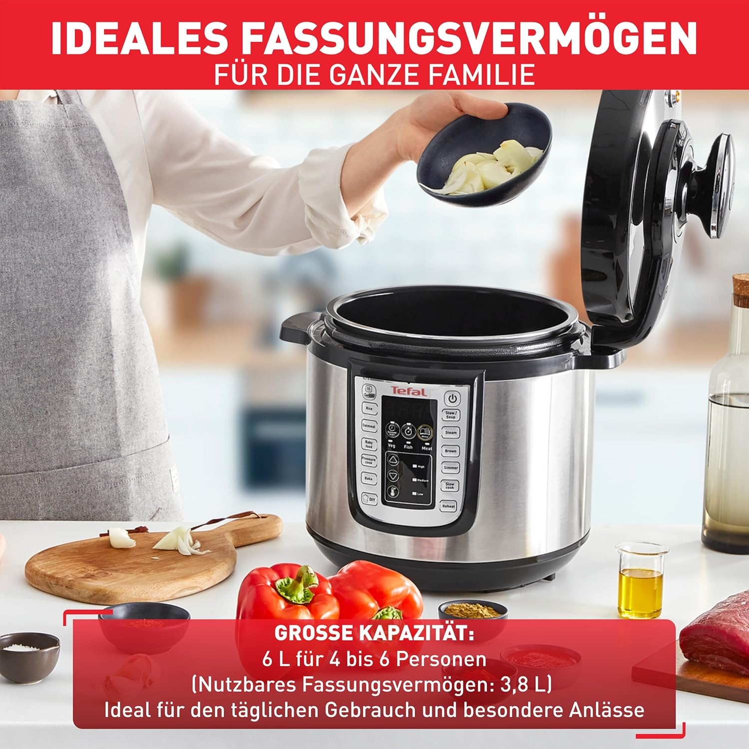 Tefal Fast & Delicious Multikocher 6 Liter - Elektrische Snelkookpan - RVS/Zwart - CY505EF0