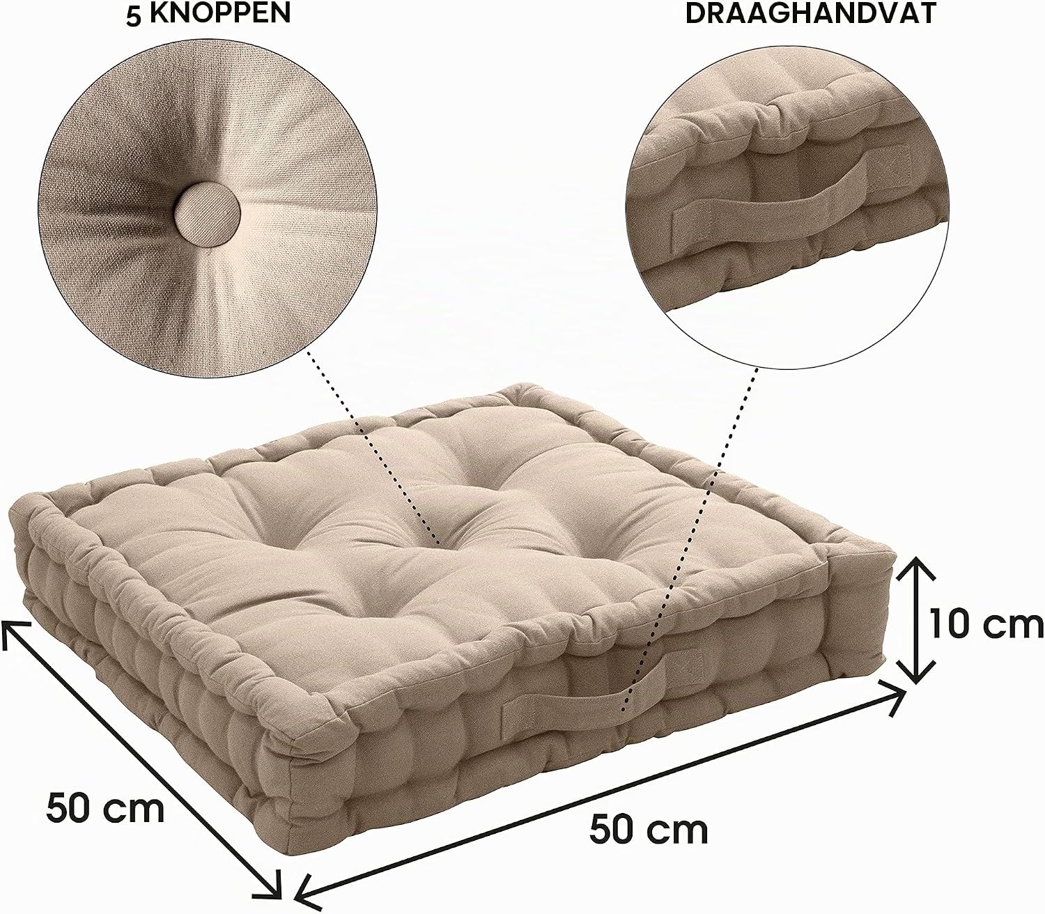 Vloerkussen Zwart 50x50x10 cm Katoen - 27% Korting
