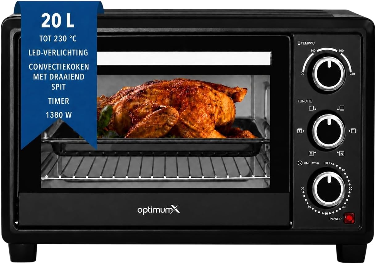 Mini Oven 20L met Hetelucht & 6 Bakfuncties - 1380W (34% Korting)