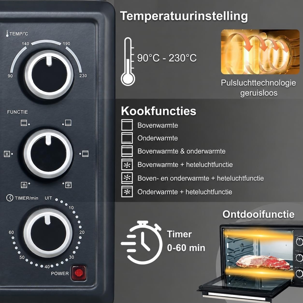 Mini Oven 20L met Hetelucht & 6 Bakfuncties - 1380W (34% Korting)