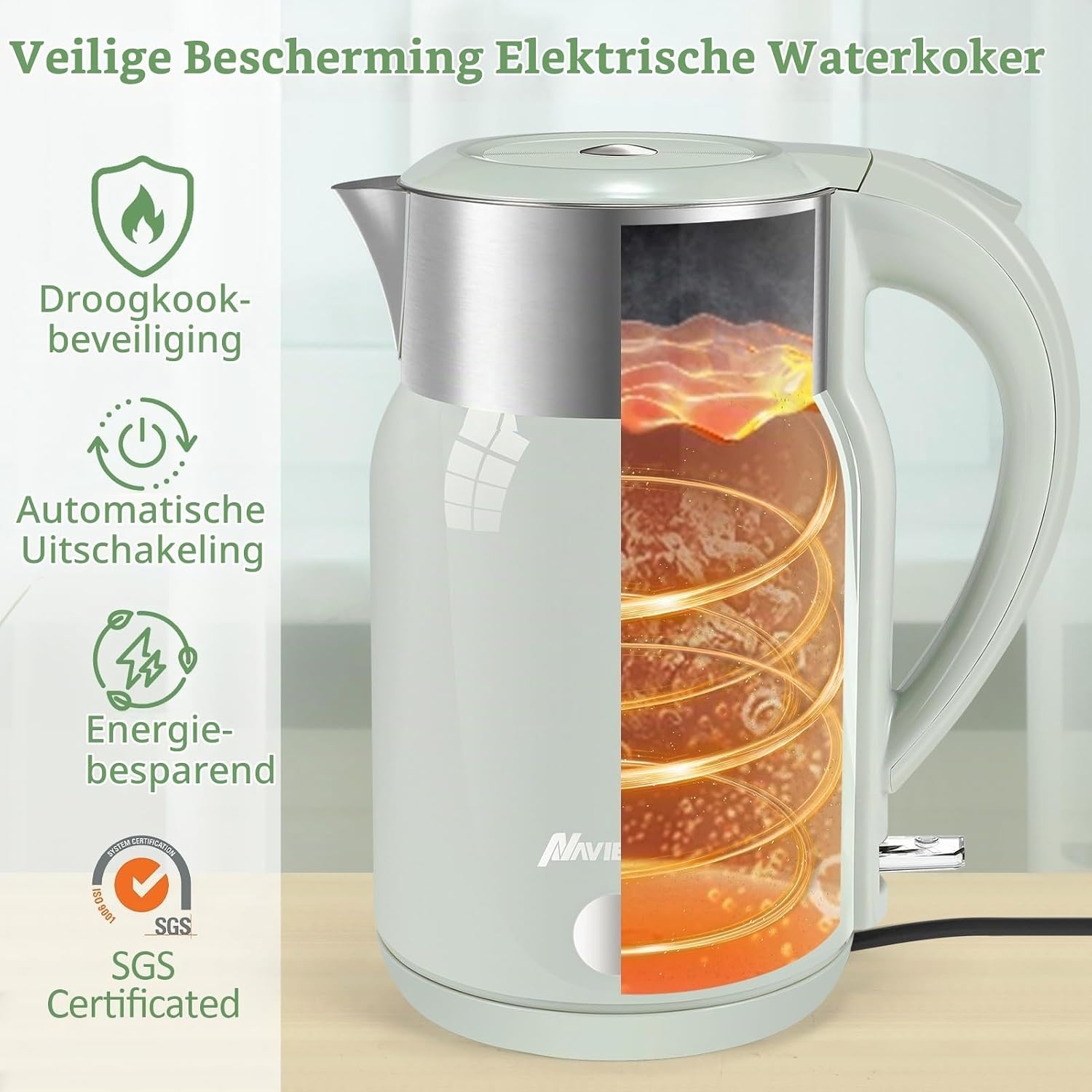 Snelle Groene Waterkoker 1.8L - 2200W - Dubbelwandig - 32% Korting