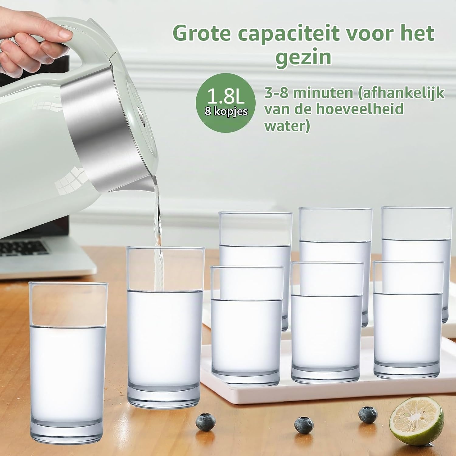 Snelle Groene Waterkoker 1.8L - 2200W - Dubbelwandig - 32% Korting