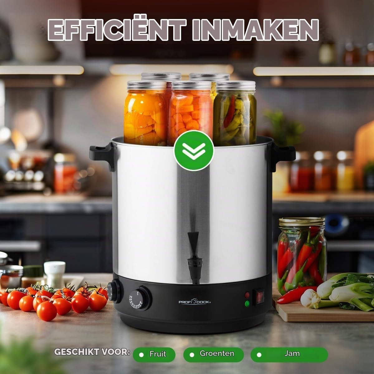 ProfiCook 2-in-1 Warme Dranken & Inmaakautomaat - 32L, 2100W, RVS, XL, Chroom Zwart - 34% Korting