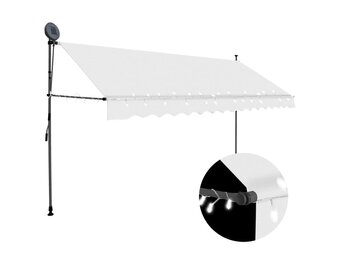 vidaXL Luifel handmatig uitschuifbaar met LED 350 cm crèmekleurig