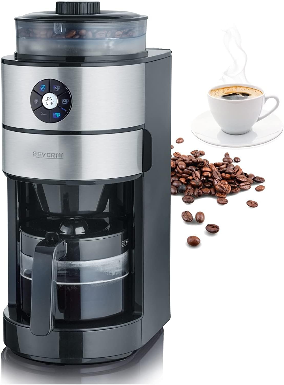 Severin KA 4810 Koffiezetapparaat met Bonenmaler - 10 Kopjes - Roestvrijstaal/Zwart