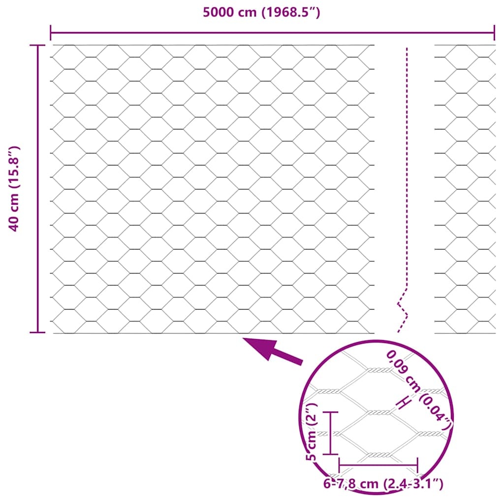 vidaXL Hexagon Hek 0,4 x 50 m PVC Groen