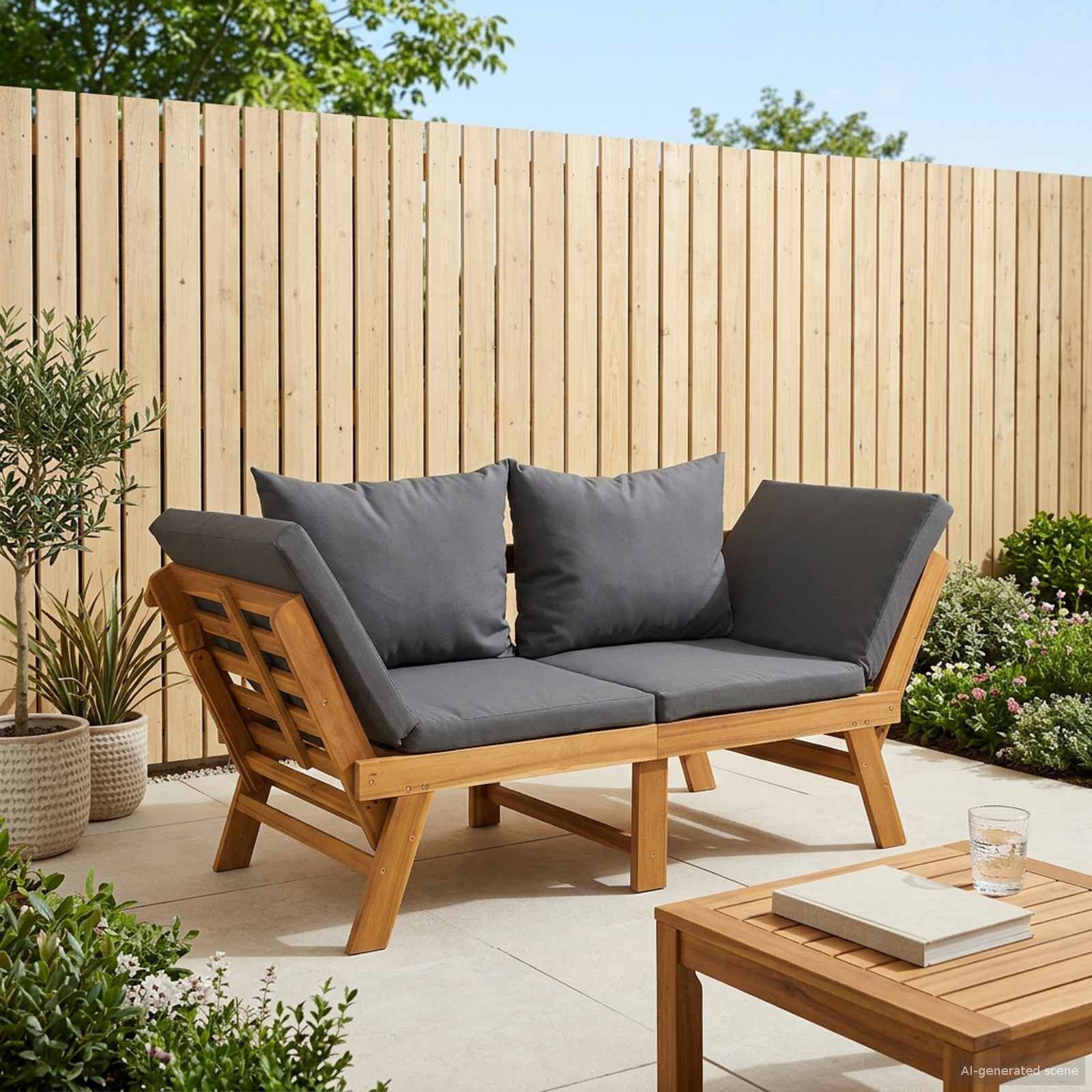 vidaXL 3-in-1 Tuinbank met Kussens 162 x 72 x 65 cm Massief Acaciahout