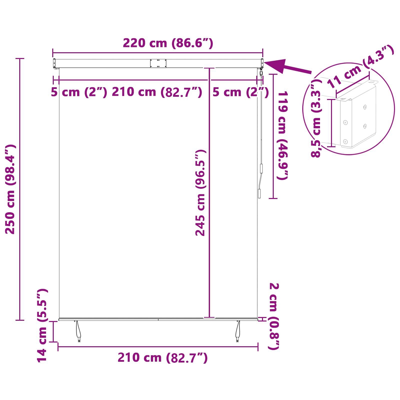 vidaXL Rolgordijn Antracietkleurig 220 x 250 cm Stof en Aluminium
